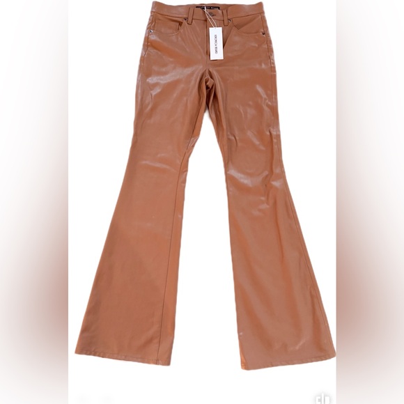 Veronica Beard Beverly Flared Faux Leather Jeans – brown camel  – Size 6- NWT - Picture 5 of 14